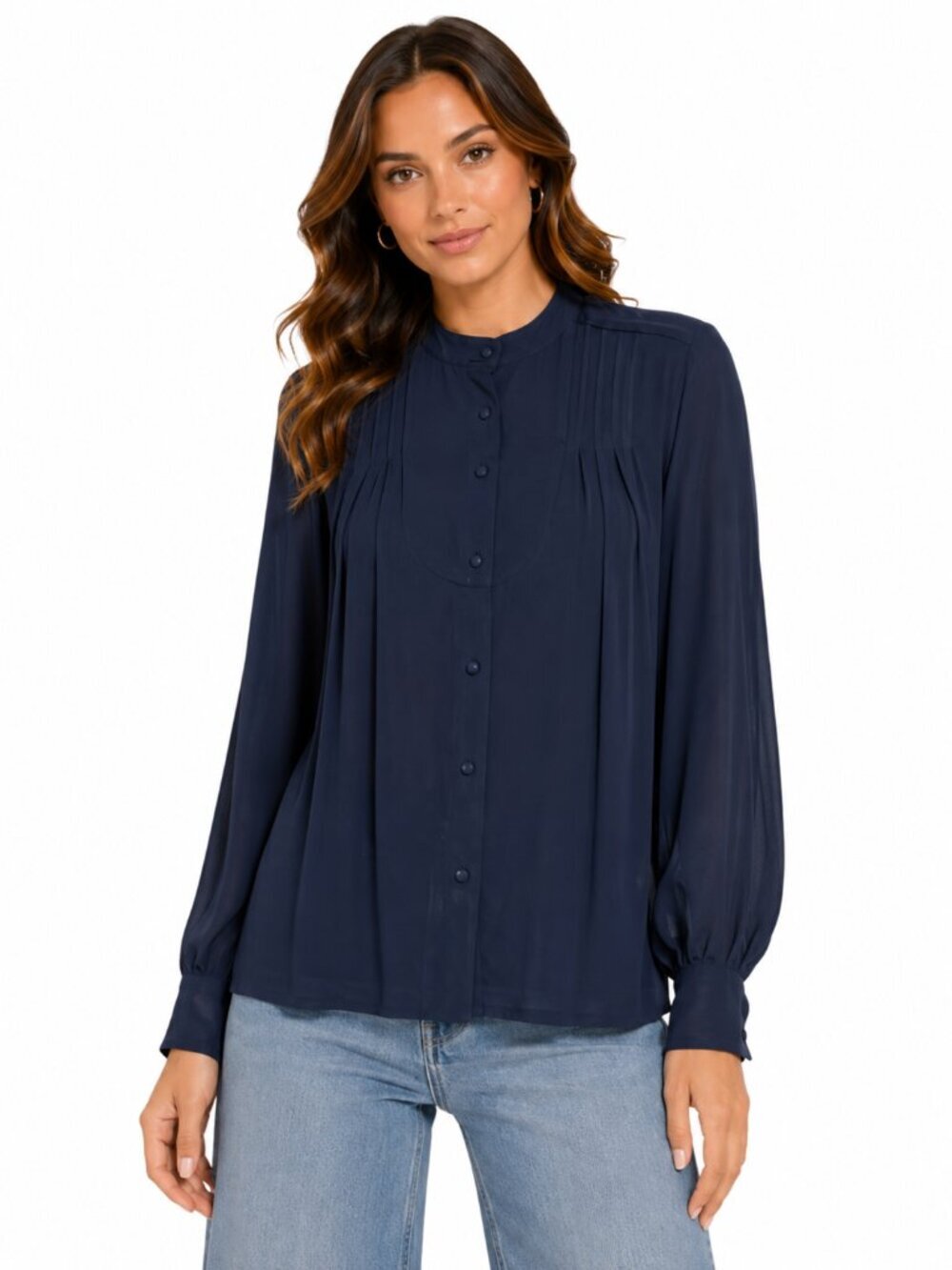 vintage GIVENCHY FOR CHESA Sheer Navy Blue Pintuck Pleated Blouse Size 10
